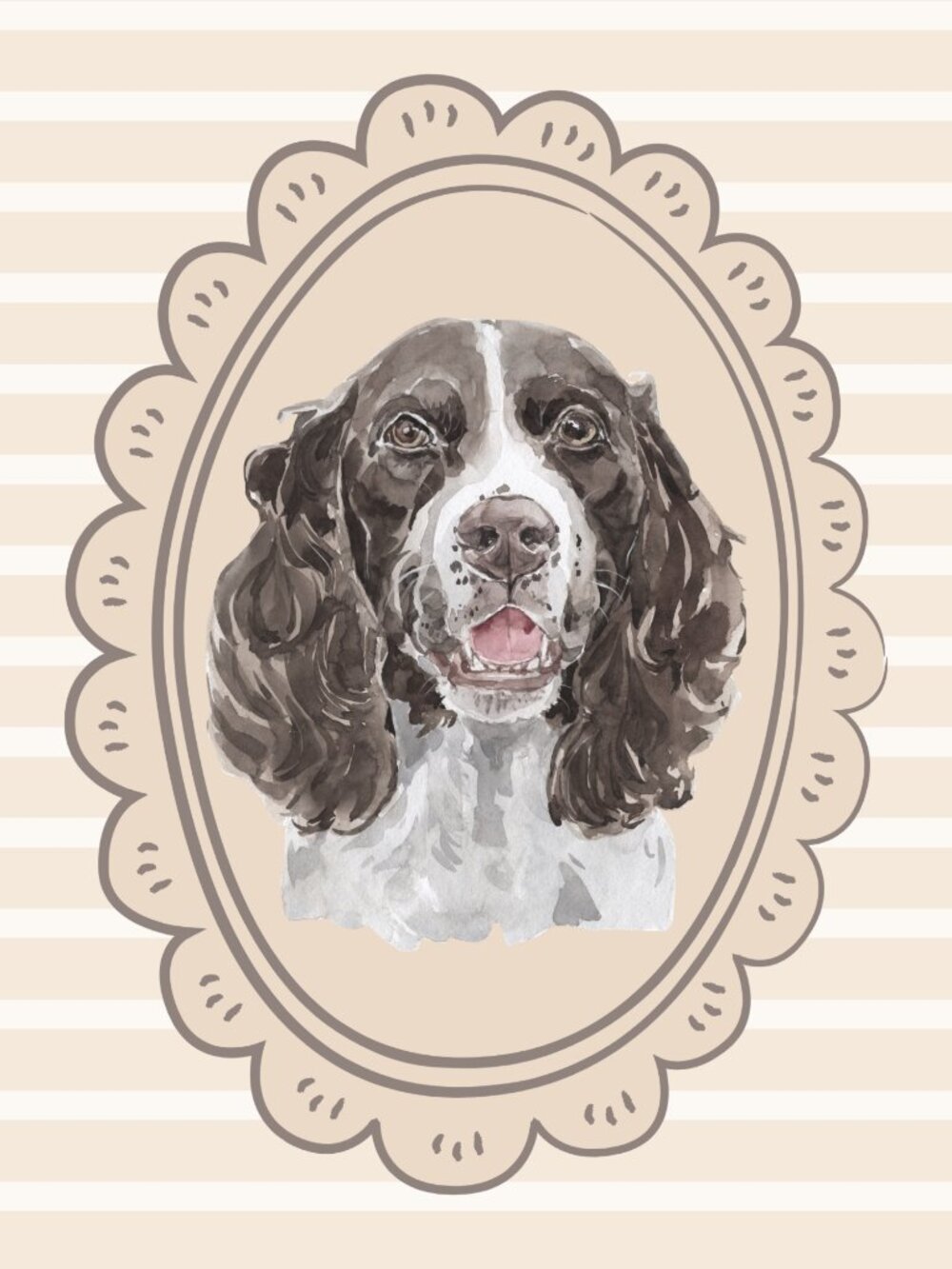 Vintage Insprired Springer Spaniel Dog Portrait Watercolor Art Poster 11x14"